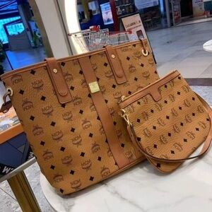 MCM Liz Large Reversible Visetos Shopper Tote Bag With Pouch